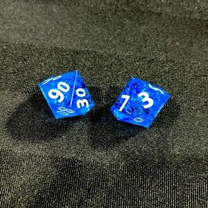 D100 dice, set of two ten sided die, handmade resin, blue